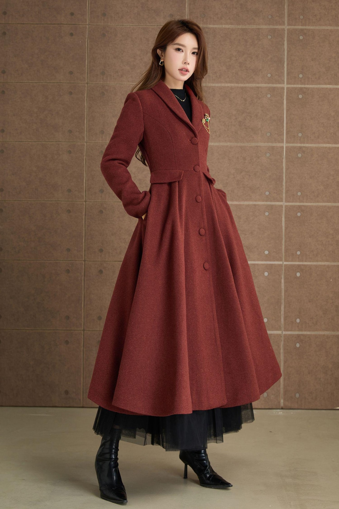 Women Maxi Wool Coat, Winter Warm Long Coat, Swing Coat Dress