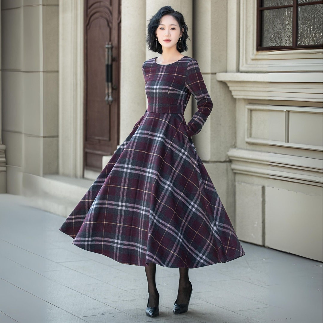 Plaid Midi Wool Dress, Swing Wool Dress, Long Sleeve Wool Dress, Fit and Flare Dress, Autumn Winter Vintage Women Dress, Xiaolizi 5308 - Etsy Plaid Midi Wool Dress, Swing Wool Dress, Long Sleeve Wool Dress, Fit and Flare Dress, Autumn Winter Vintage Women Dress, Xiaolizi 5308 - Etsy