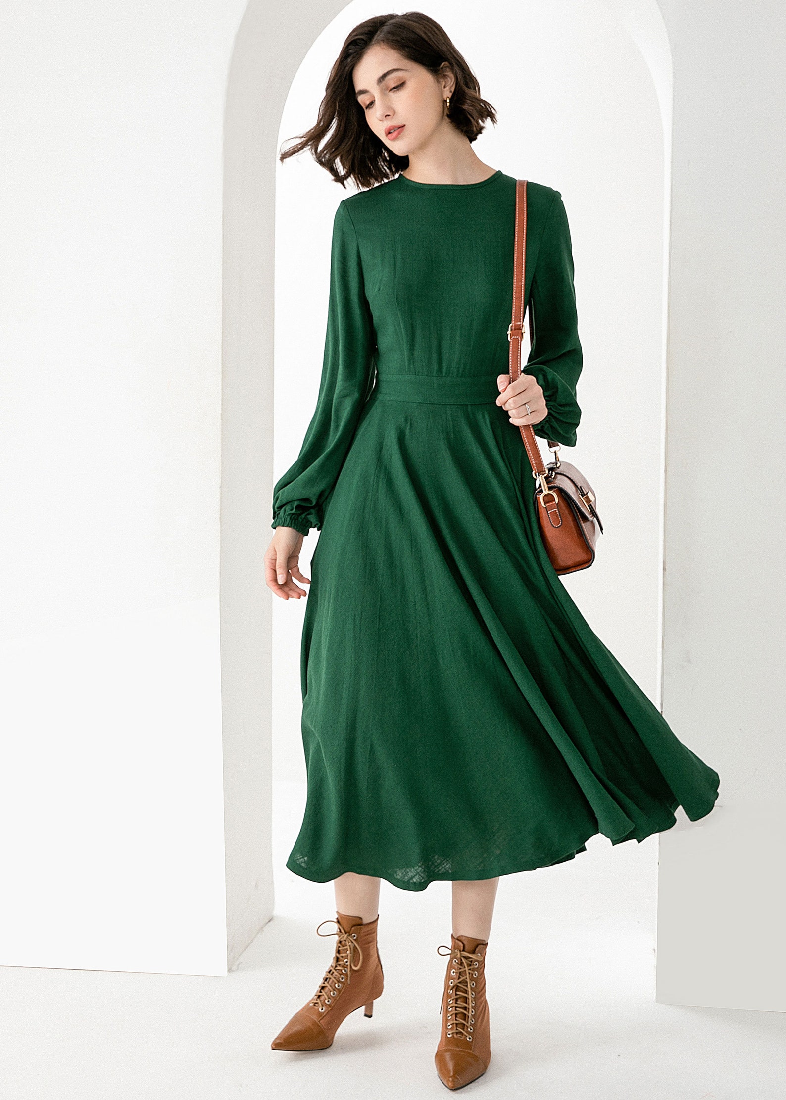 Linen Dress Women's Green Linen Midi Dress Fit and Flare Etsy