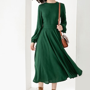 Linen Dress Women's Green Linen Midi Dress Fit and Flare - Etsy
