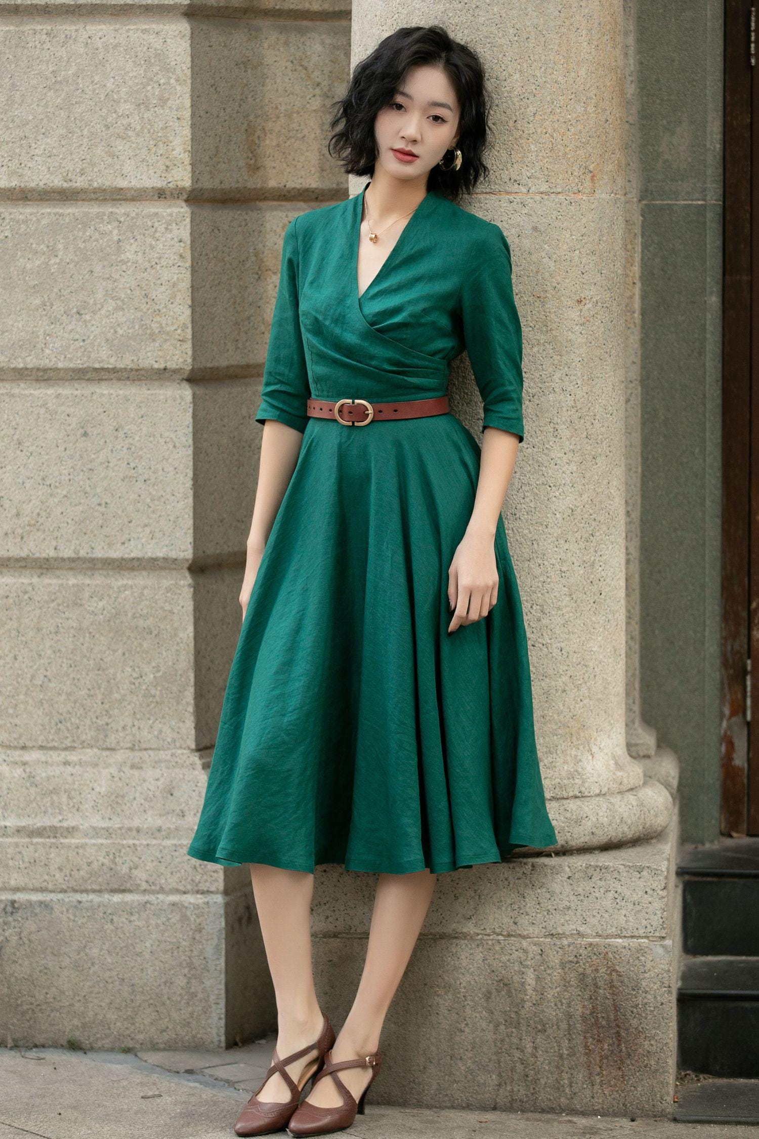 m&s green dress Stolen Stores MS. GODET ASYMMETRIC DRESS IN GREEN main image 0