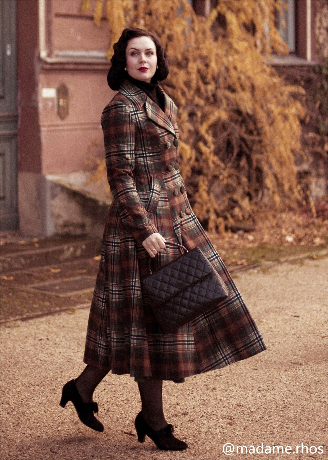 Wool Coat, Long Wool Coat, Plaid Wool Coat, A Line Wool Coat