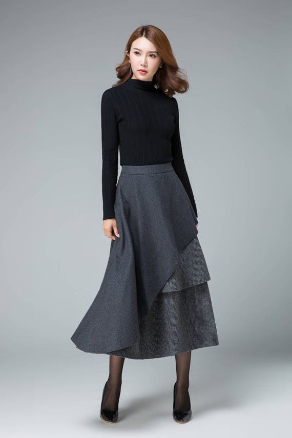 layered maxi wool skirt, Party skirt 1833# layered maxi wool skirt, Party skirt 1833#