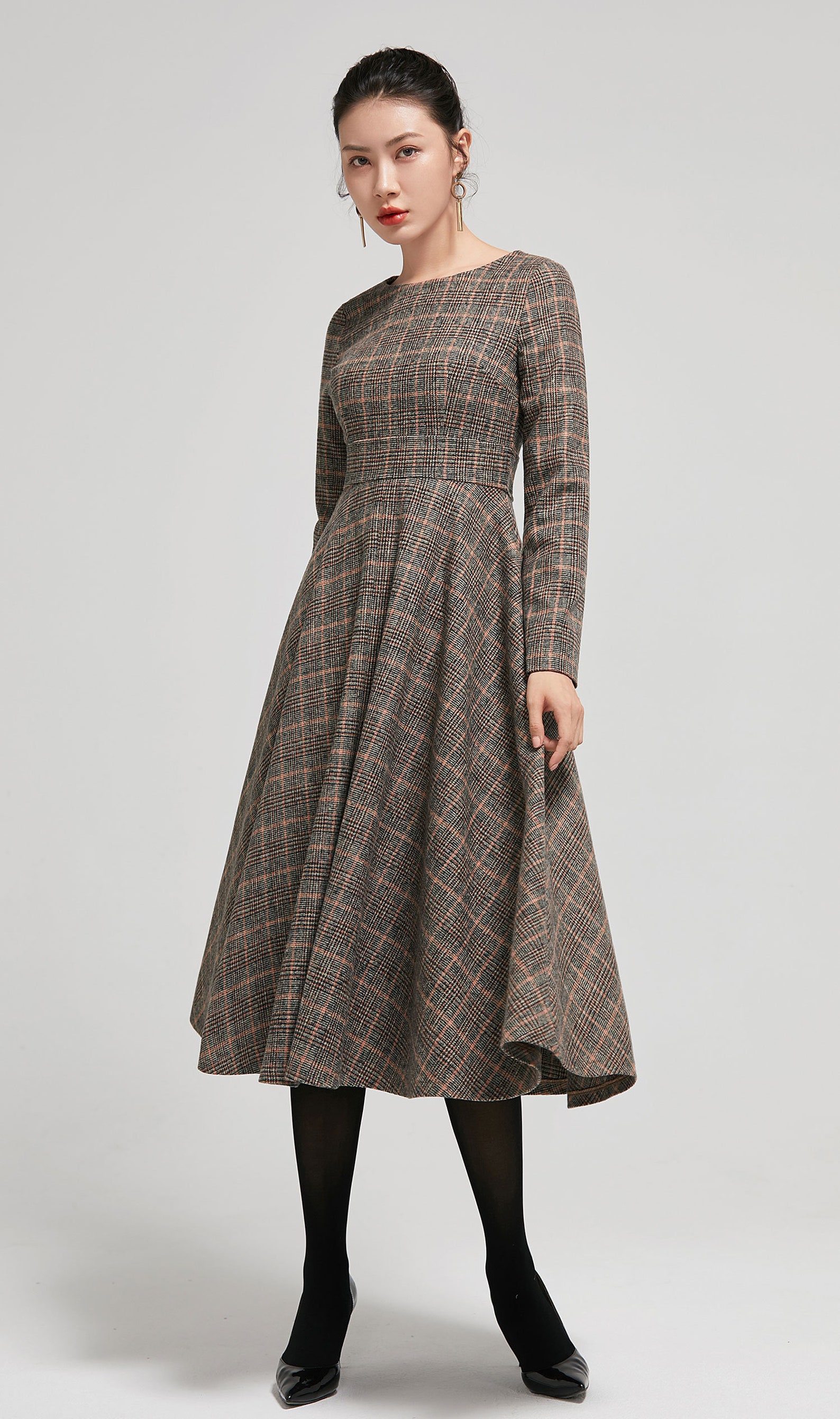 Plaid Dress Vintage Wool Dress Fall Dress for Women Long - Etsy
