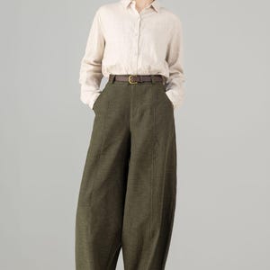 Women's Linen baggy pants, Casual Baggy Harem Pants, Army green Long linen pants, Spring linen pants, Loose Fitting Pants, Xiaolizi 5703 image 8