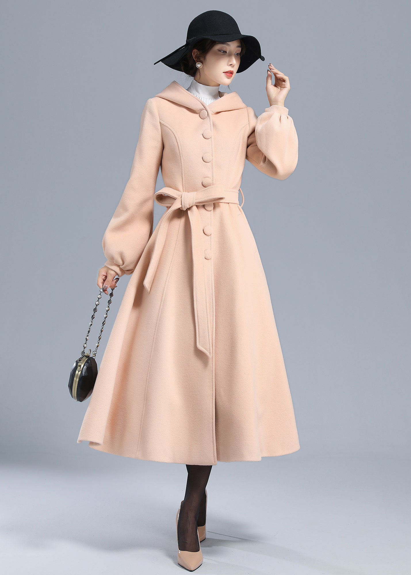 Dark Brown Hooded Wool Coat Women, Warm Wool Coat Women