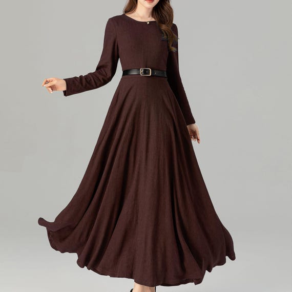 dark brown maxi dress with sleeves Espresso Fitted Long Sleeve Maxi Dress