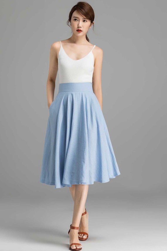 Handmade A line skirt in Blue 2367# Handmade A line skirt in Blue 2367#