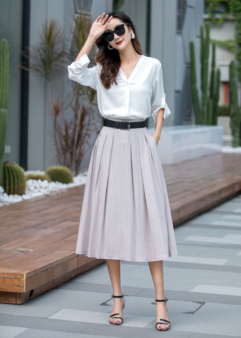 Pleat A Line Swing Midi Skirt Fit and Flare Skirt With - Etsy