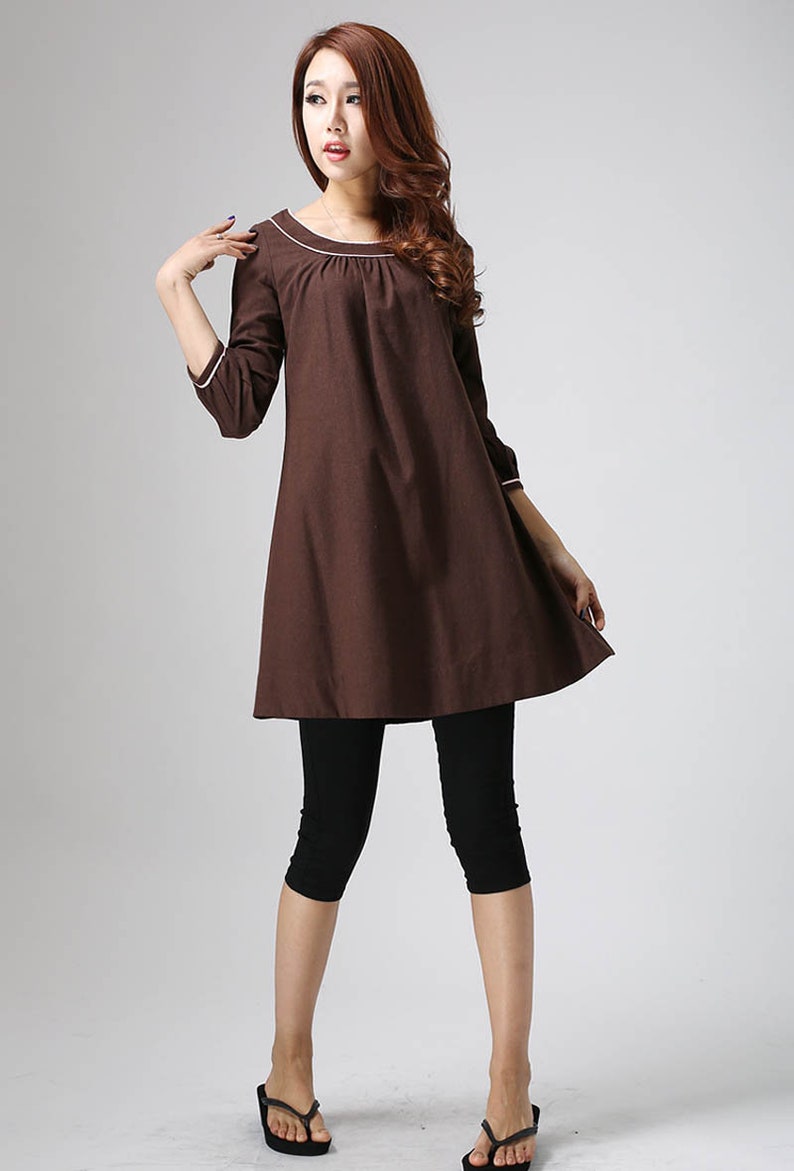 Linen tunic, Tunic dress, Linen dress, tunic top, women tunic, Plus size dress, Loose Linen dress, linen clothing, House dress 0783 brown-825