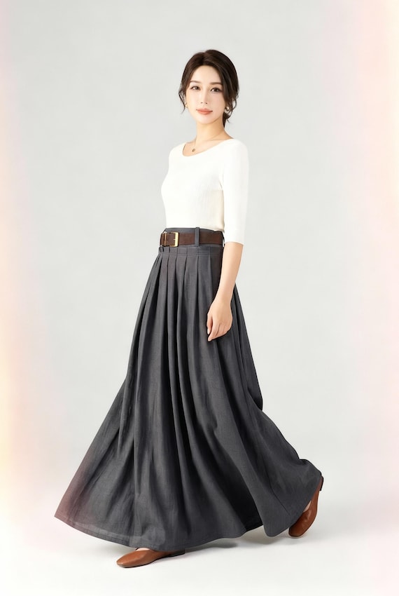 【売り切れ商品】geeong belt maxi skirt charcoal Charcoal-Lace-Ruffle-Tiered-