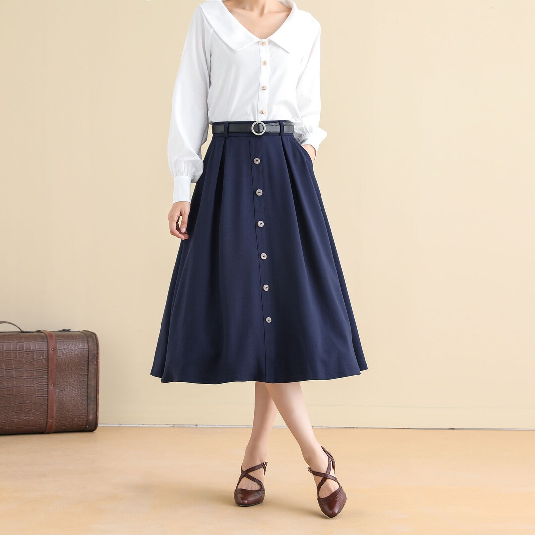 Button Front Midi Skirt Women High Waist Linen Skirt With - Etsy