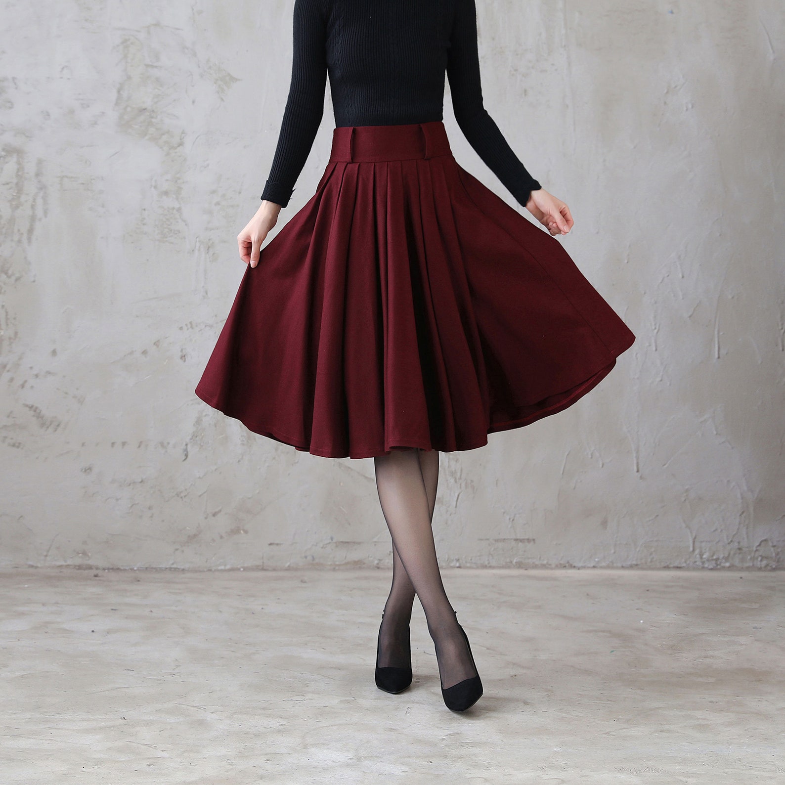 Winter Circle Wool Skirt Wool Midi Skirt High Waisted Skirt - Etsy