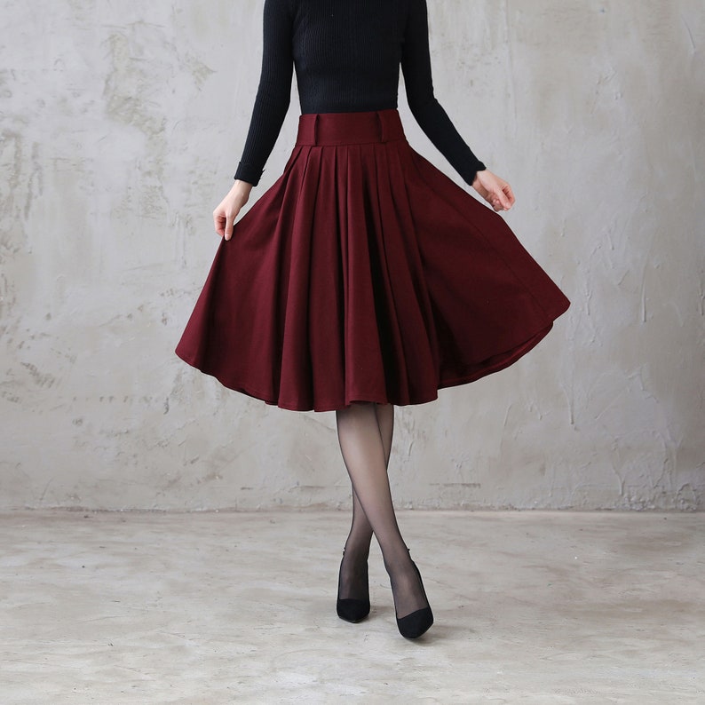 Winter Circle Wool Skirt, Wool Midi Skirt, High Waisted Skirt, Swing Wool Skirt, A Line Pleated Skirt, Full Skater Skirt, Flared Skirt 3110 image 4