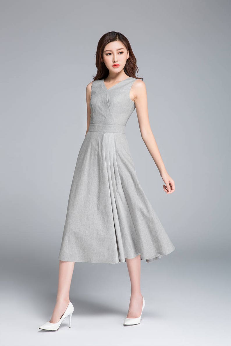 Gray linen dress pleated dress sleeveless dress summer Etsy