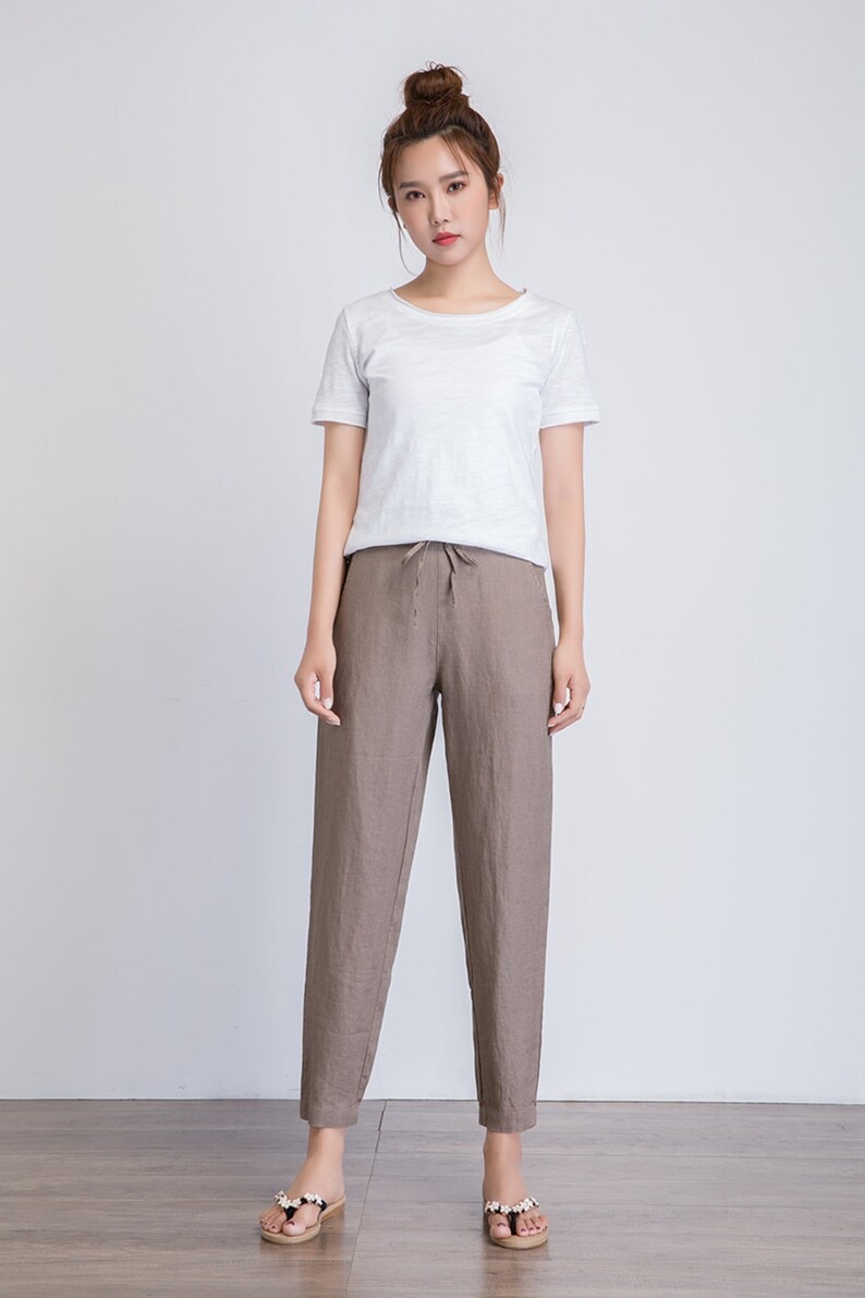 Linen pants Cropped pants women brown linen trousers Etsy