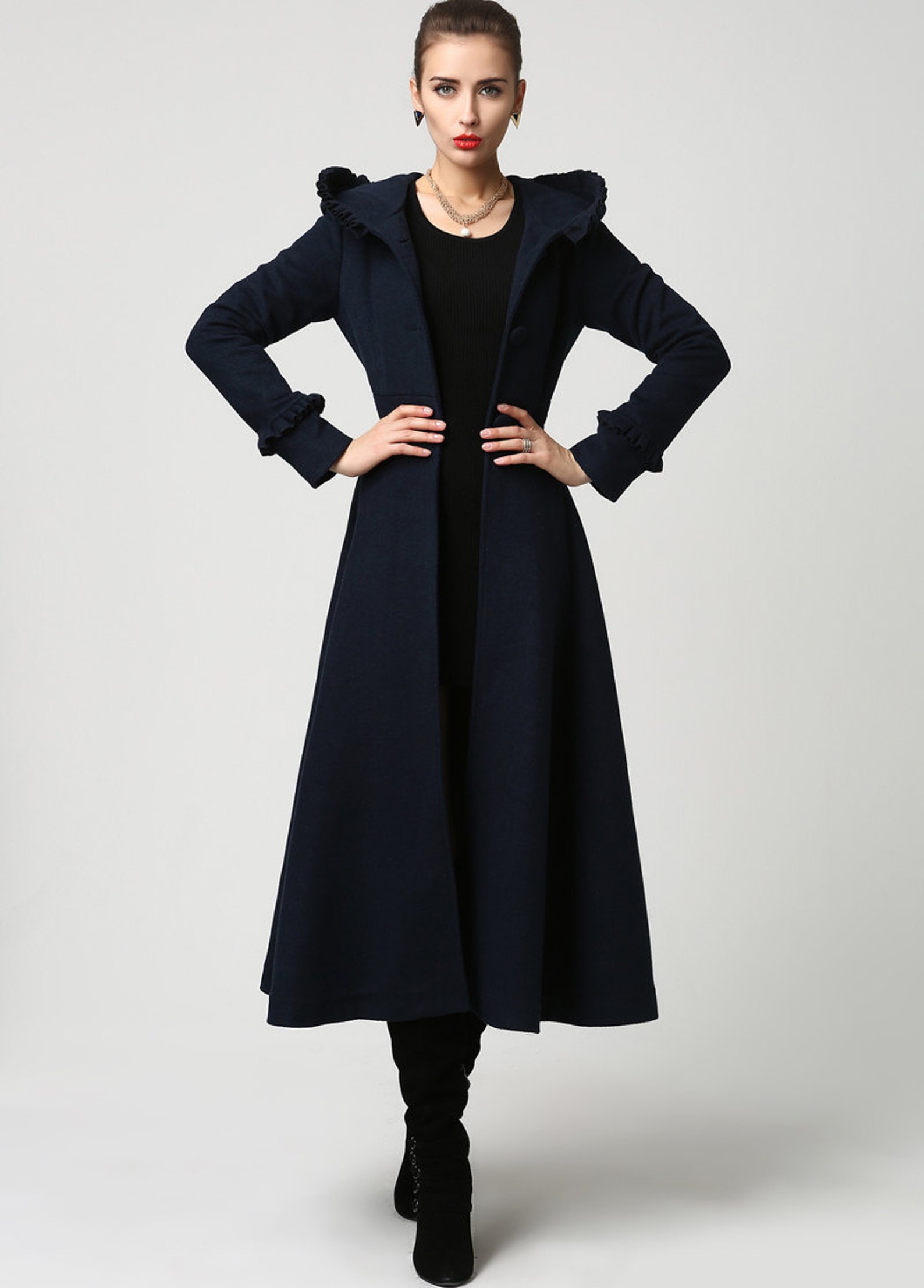Long wool coat Vintage Navy Wool Swing coat Womens coats | Etsy