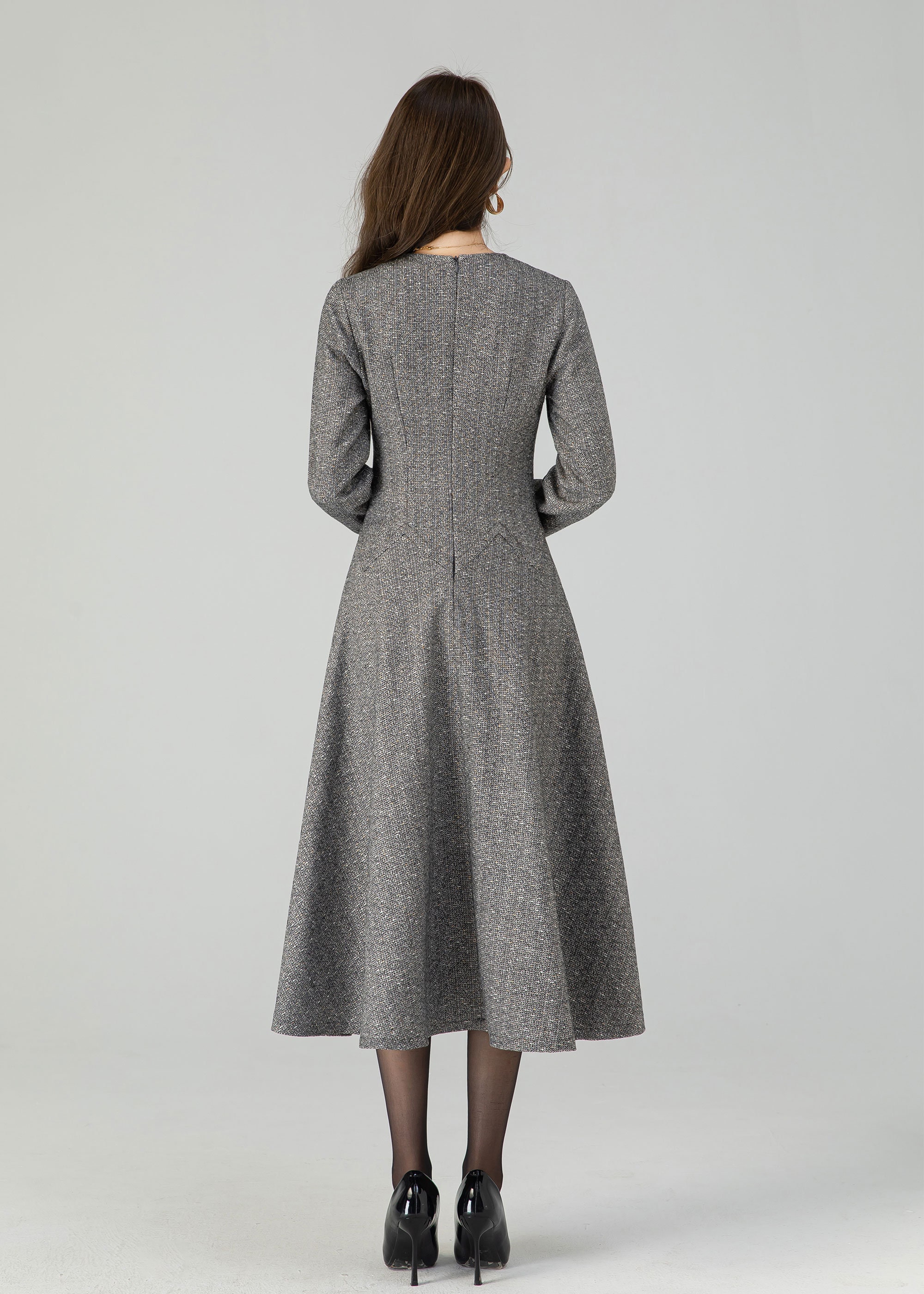 ILYs　ウール　グレー　M Wool Dress, Midi Wool Dress, A-line Wool Dress, Gray Wool
