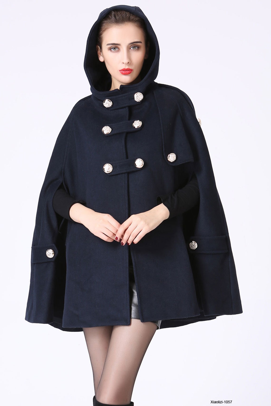 Women's Winter Red Wool Hooded Cape Coat Plus Size Cape Etsy
