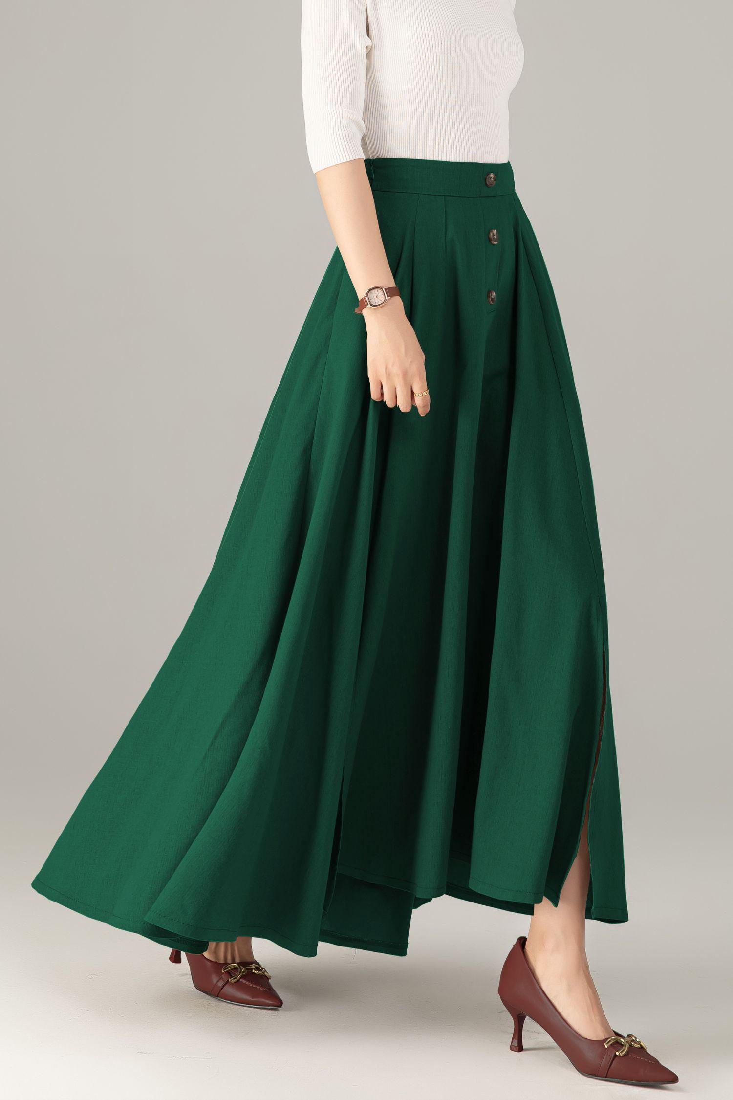 スカート ollun side button pleated skirt Soft Pleat Knit - Tiered Skirt-Pant - Olive - Final Sale