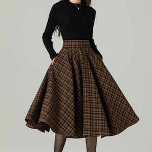 Midi-Woll-Karorock, Swing-Wollrock, Woll-Kreisrock, Winter-Herbst-Rock für Damen, hoch taillierter Wollrock, Retro-Tartan-Wollrock 4498 Bild 7