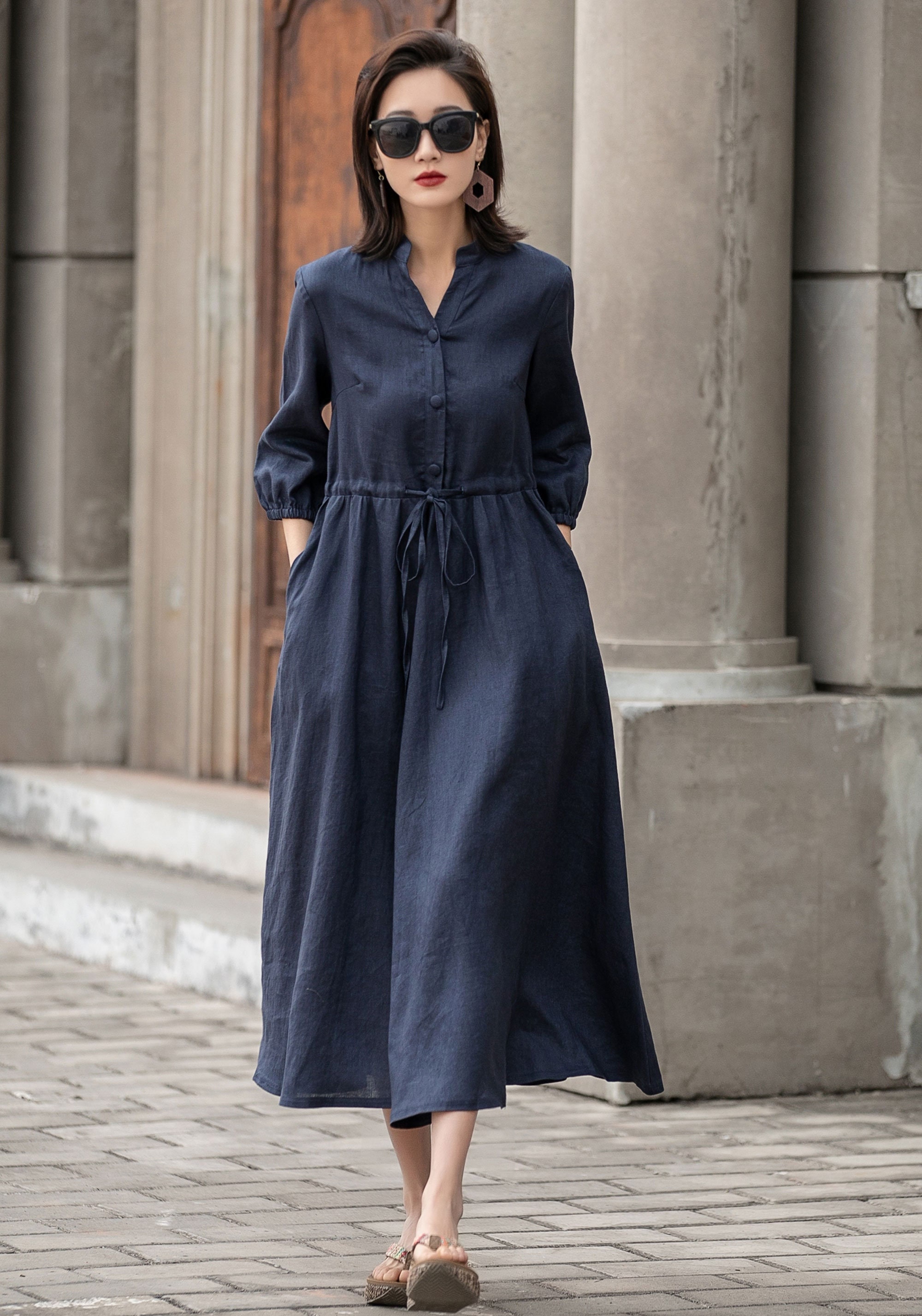 Swing Linen Shirt Dress Button Front Shirtdress With Pockets - Etsy