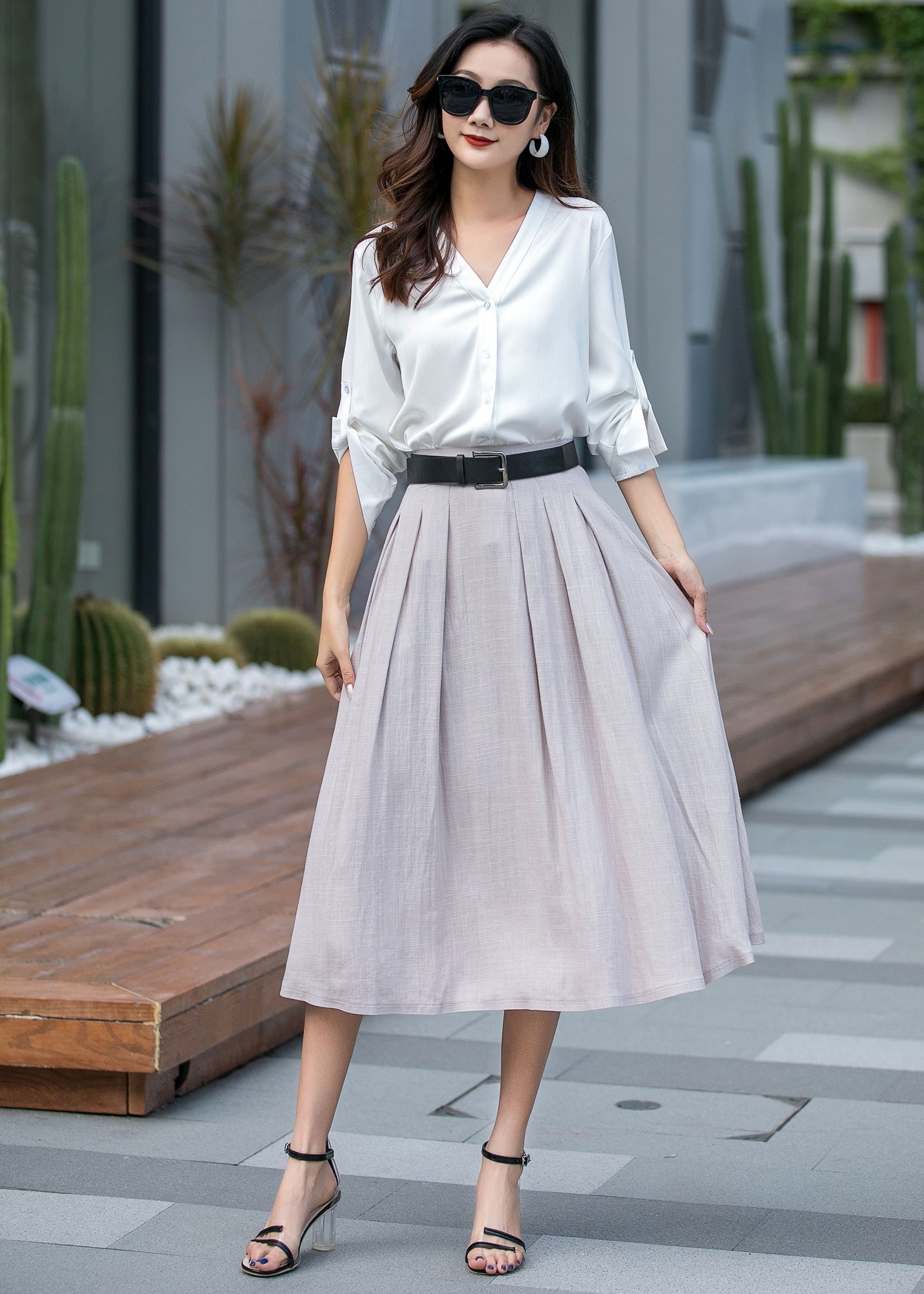 Pleat A Line Swing Midi Skirt Fit and Flare Skirt With - Etsy