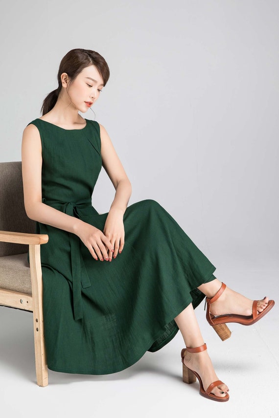 Xiaolizi handmade 50s sleeveless swing midi dress in Blue 2347# Xiaolizi handmade 50s sleeveless swing midi dress in Blue 2347#