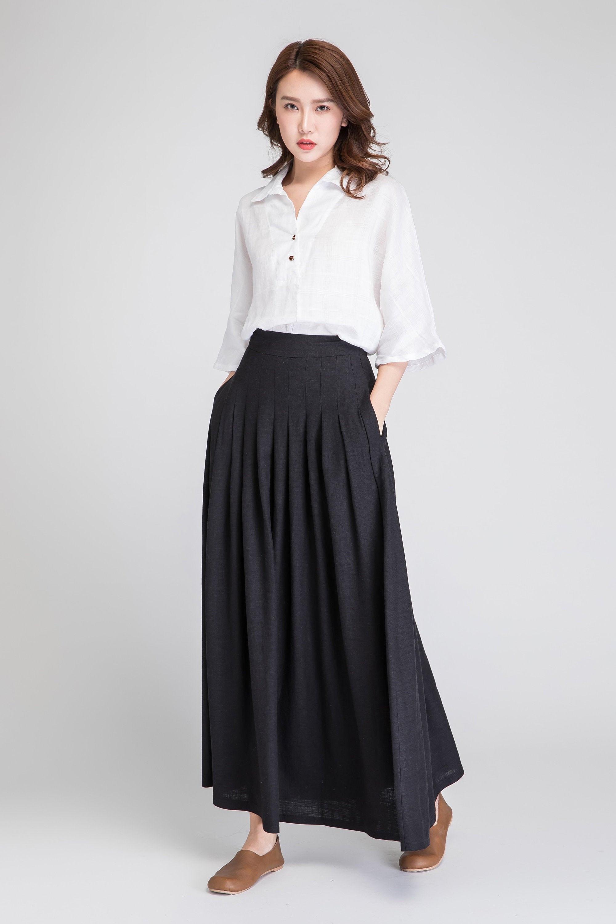 Black maxi linen skirt 2025
