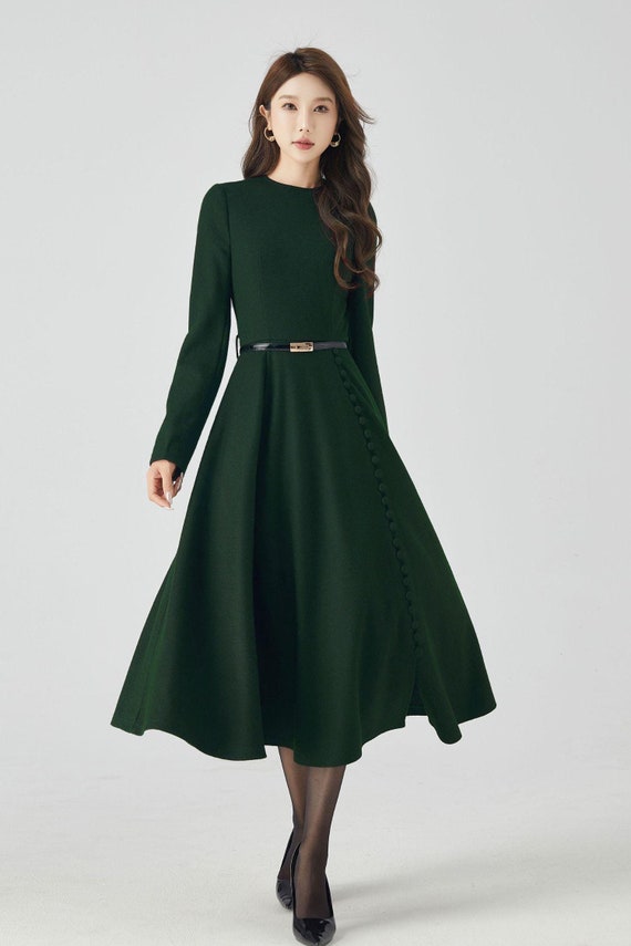 Dark Green Winter Long Wool Dress 4522 Dark Green Winter Long Wool Dress 4522