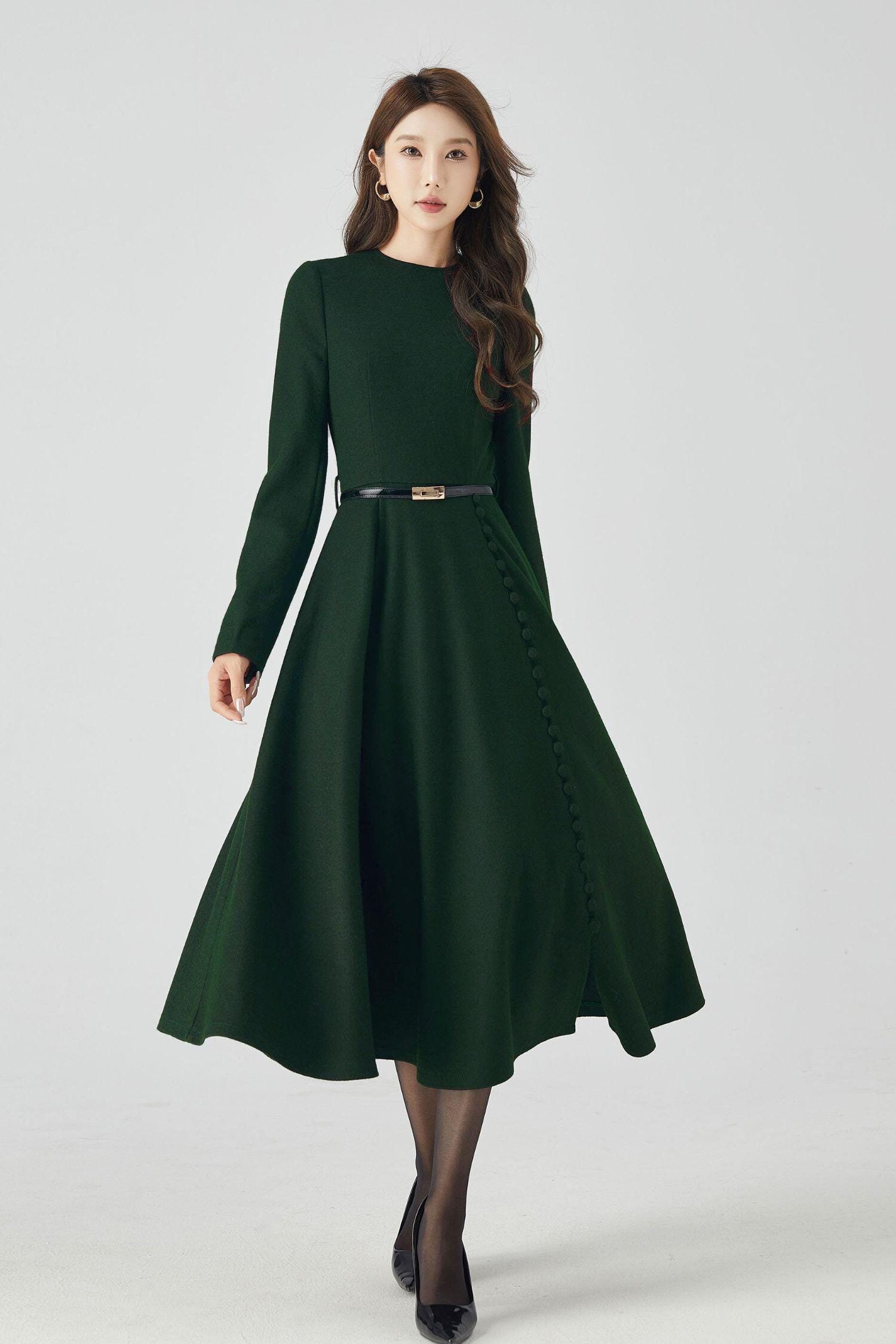 Dark Green Long Wool Dress, Wool Midi Dress, Winter Wool Dress, Womens Wool Dress, Handmade Dress, Long Sleeve Dress, Custom Dress 4522 - Etsy Dark Green Long Wool Dress, Wool Midi Dress, Winter Wool Dress, Womens Wool Dress, Handmade Dress, Long Sleeve Dress, Custom Dress 4522 - Etsy