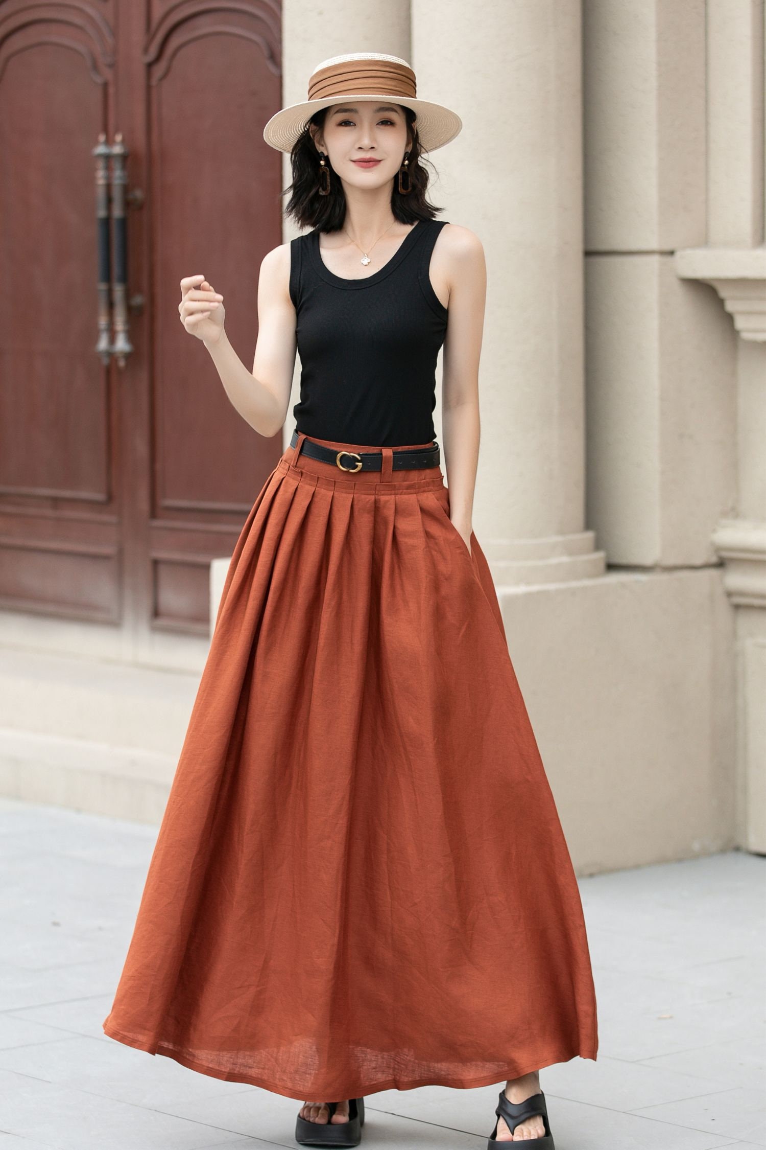Maxi skirt Orange linen skirt women skirt (856) Maxi skirt Orange linen skirt women skirt (856)