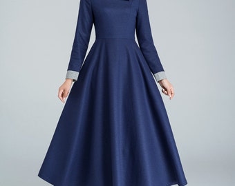 Winter Wool Dress Vintage, Long Women Dresses, Warm Winter Winter Wool Dress Vintage, Long Women Dresses, Warm Winter