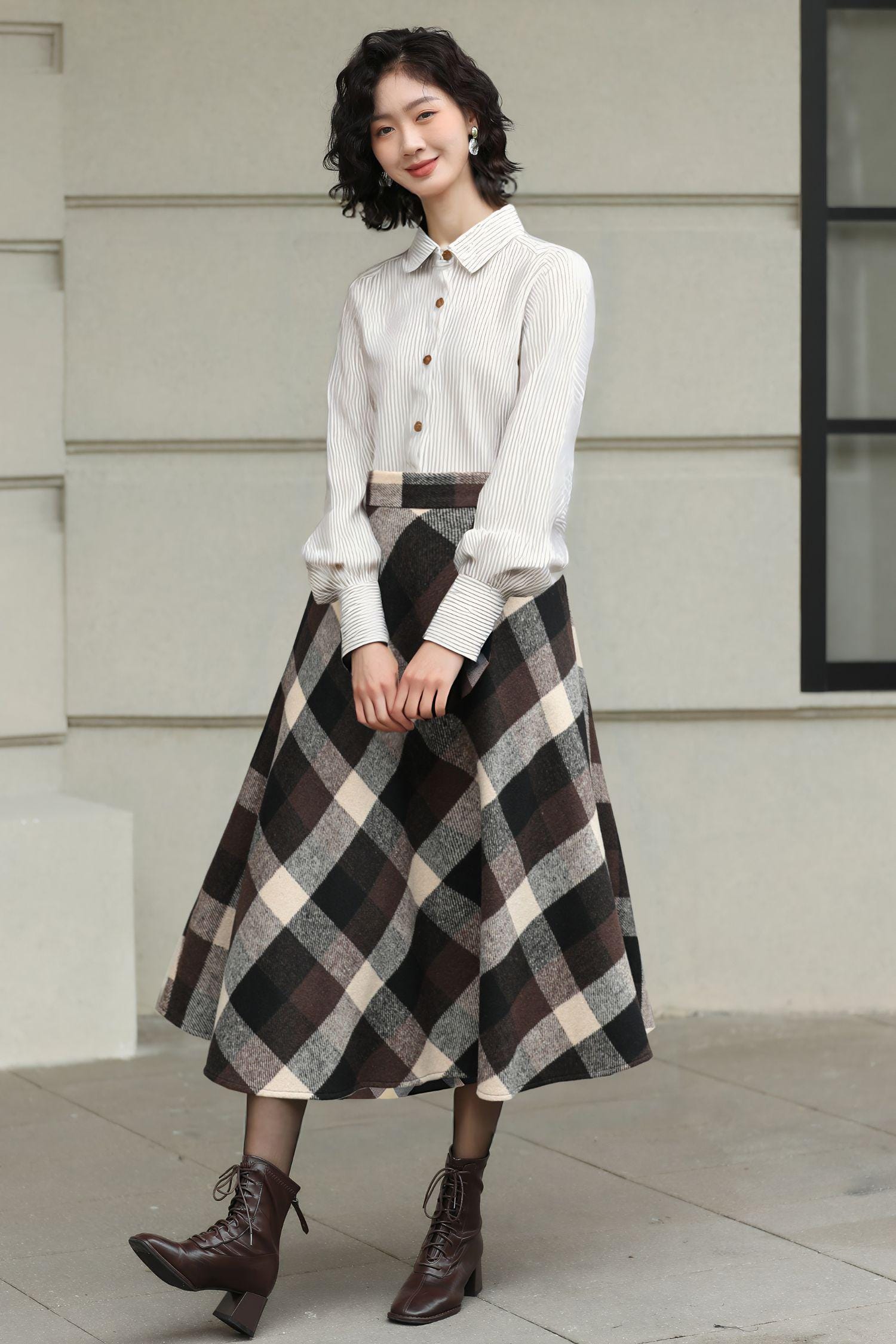 Checkered Midi Skirt - Etsy