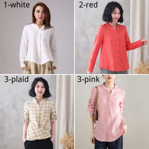 Linen Shirts for Women Casual Long Sleeve Button Down Lapel Tops Solid  Color Loose Comfy T-Shirt Blouses Yellow at  Women's Clothing store