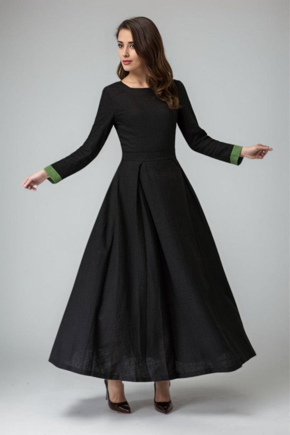 Black dress linen dress maxi dress women dress 1450# Black dress linen dress maxi dress women dress 1450#