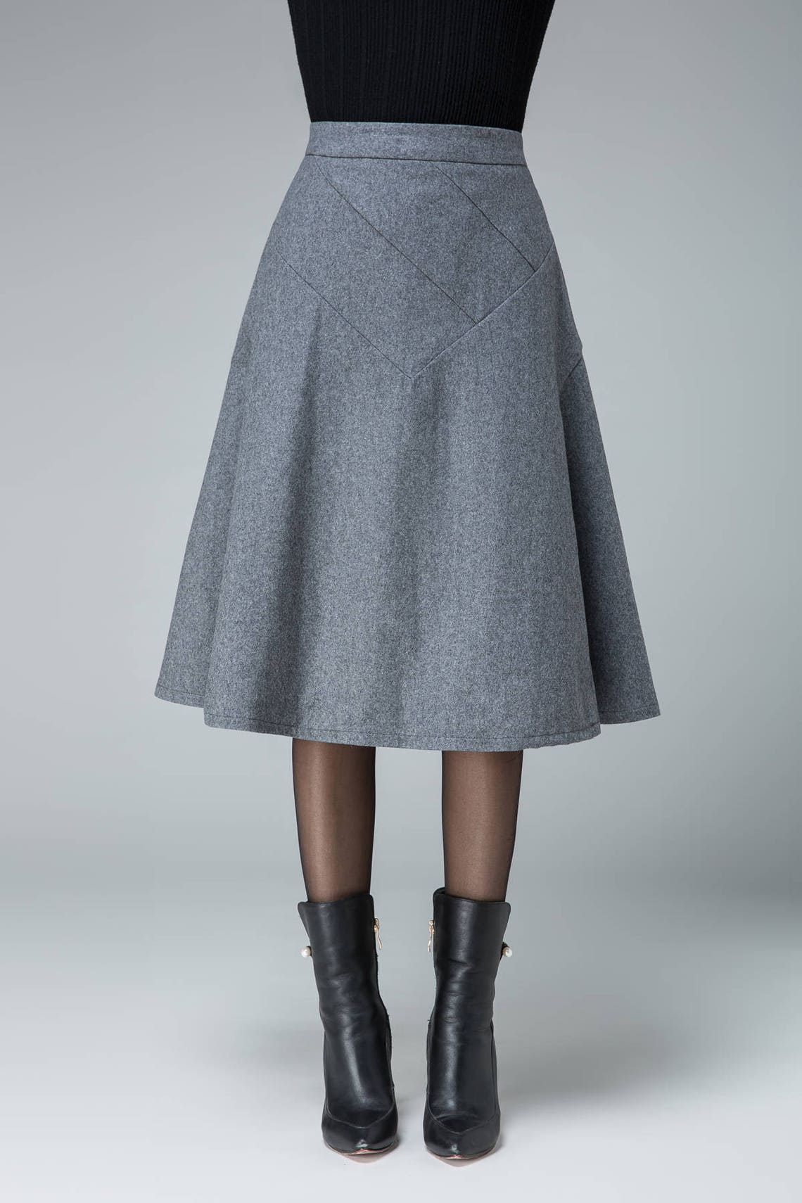 Grey wool skirt short skirt fitted skirt pleated skirt | Etsy