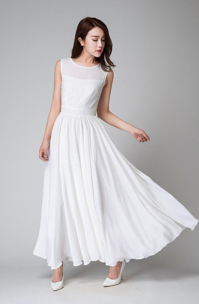 Modest wedding dress, Simple wedding dress, White Maxi dress, White Dress Women, Chiffon dress, Bridesmaid dress, Summer Prom Dress 1535 image 3