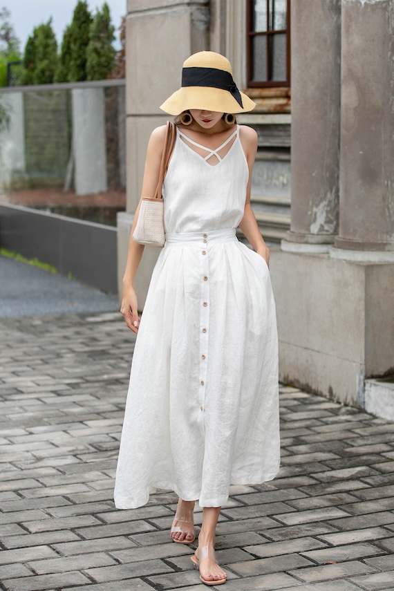 White Linen Skirt, Linen Midi Skirt, Button Front Skirt, Womens Long Linen  Skirt, A-line Skirt, Summer Skirt With Pockets, Xiaolizi 4298 -  Sweden