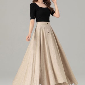 Linen Skirt, Long Skirt, Maxi Skirt, Beige linen Skirt, A-Line Linen Skirt, Swing Skirt, Women Linen Skirt, High Waist Skirt, Xiaolizi 4931 image 8