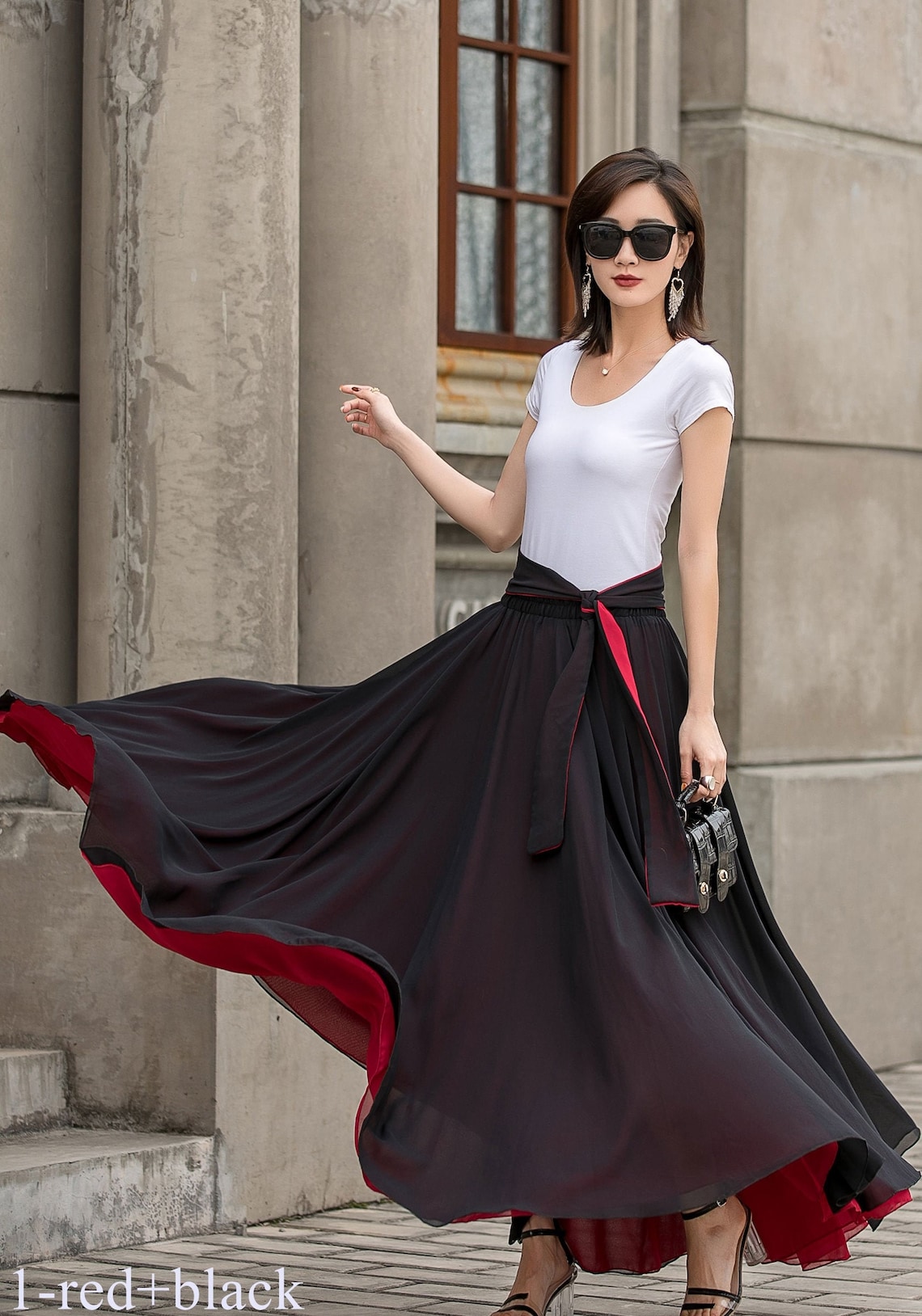 Women Black Chiffon Long Maxi Skirt Swing Circle Skirt Etsy