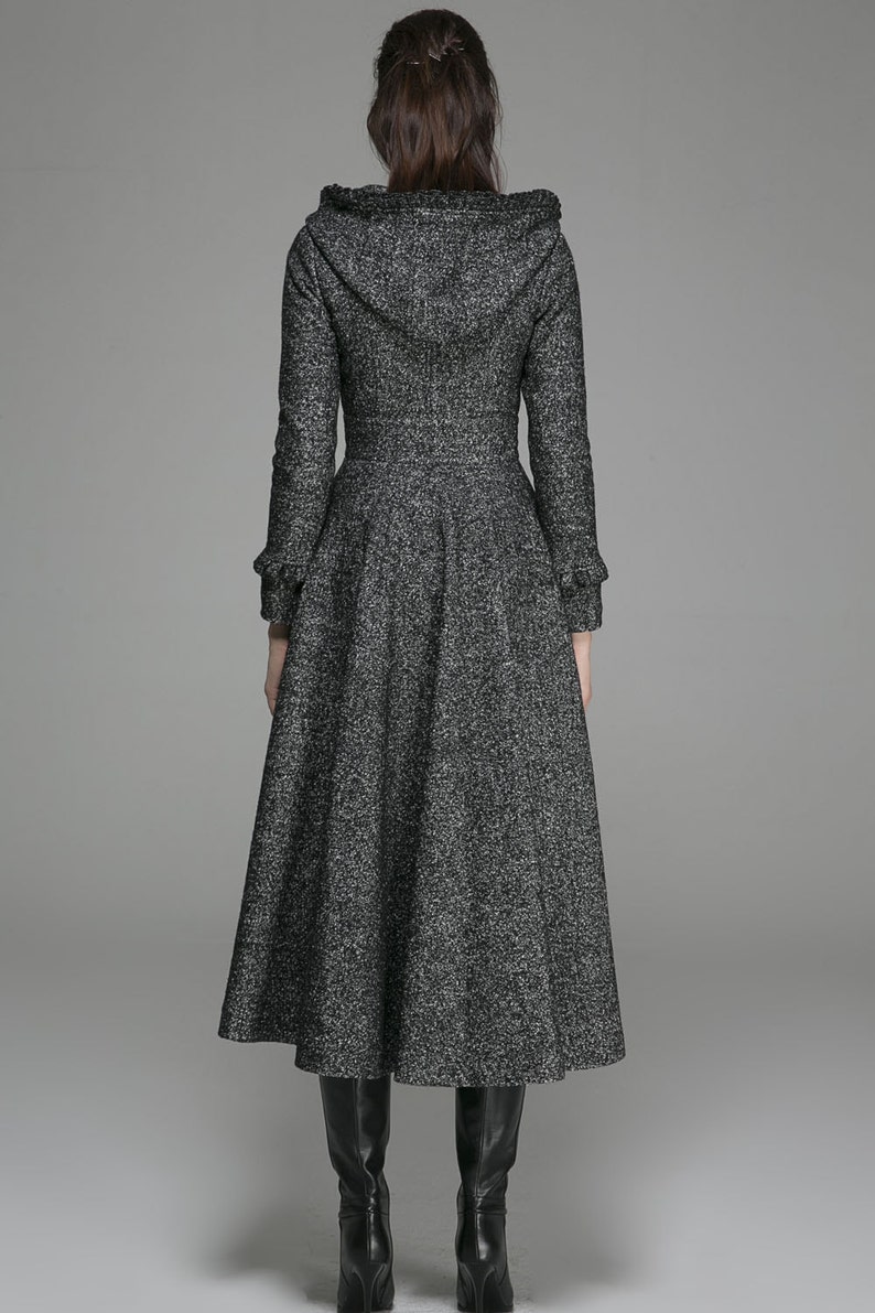 ruffle coat gray coat hooded coat womens coat Coat dress wool coat Made to order trench coat handmade coat 1369# long coat