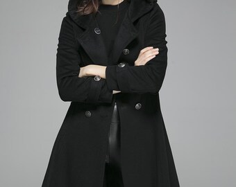 Wool Blend Military Hooded Coat, Fit & Flare Swing Coat, Custom