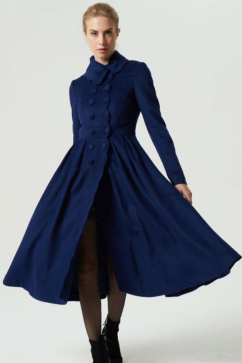 1940s Dark Blue Wool Princess Coat, Double-breasted Long Wool Coat, Mod Maxi Coat, Winter Coat Women, Swing Coat, Stylish Wool Coat 1971 image 4
