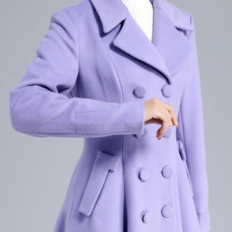 Vintage Inspired Purple Wool Coat, Long Wool Coat Women, 50s Princess Coat, Double Breasted Coat, Warm Winter Coat, Swing Fitted Coat 3232 image 9