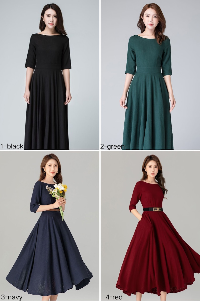 Linen dress, Midi linen dress, Linen swing dress, Blue linen skirt, Womens dress, Modest dress, Party dress, Custom dress, Xiaolizi 4906 image 9
