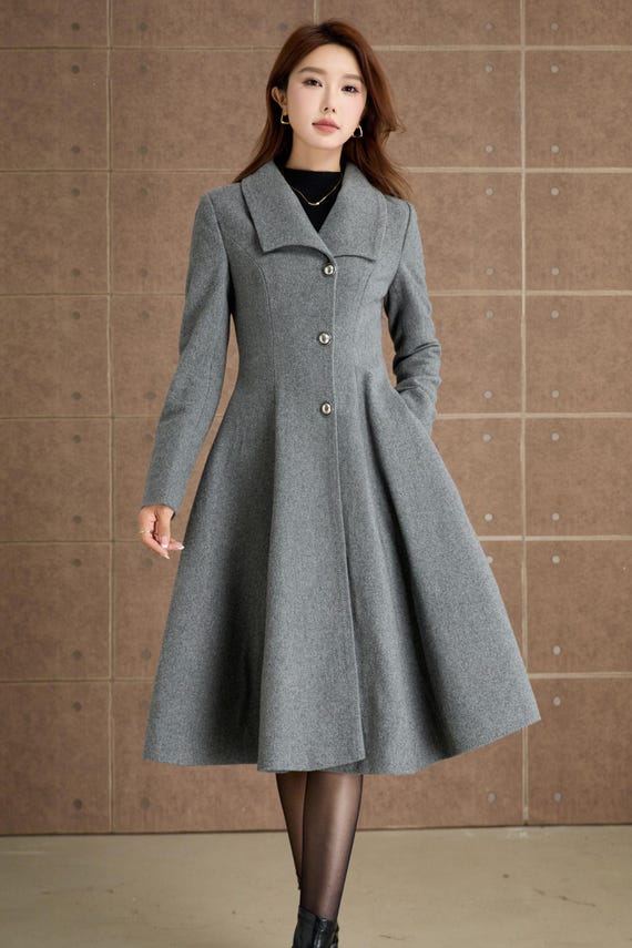 Grey Wool Coat, Womens Wool Coat, Swing Coat, Winter Wool