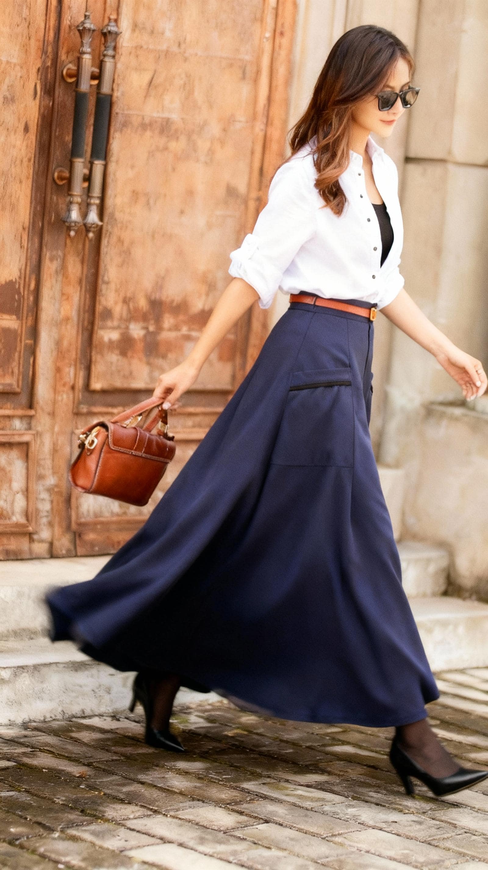 Long Swing Linen Maxi Skirt, A-line Linen Skirt, Navy Blue With