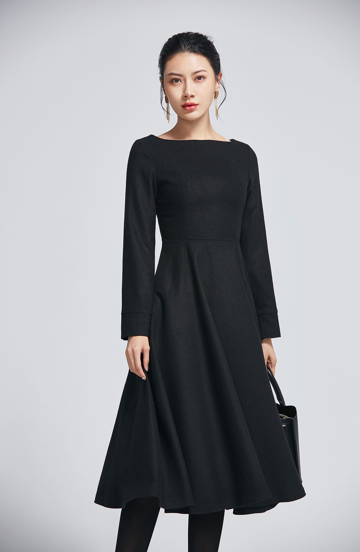 Little Black Dress Wool Dress Winter Dress for Women Long | Etsy