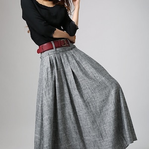 women linen maxi skirt, swing long pleated skirt, gray skirt, pockets skirt, casual skirt, xiaolizi 0911 image 5